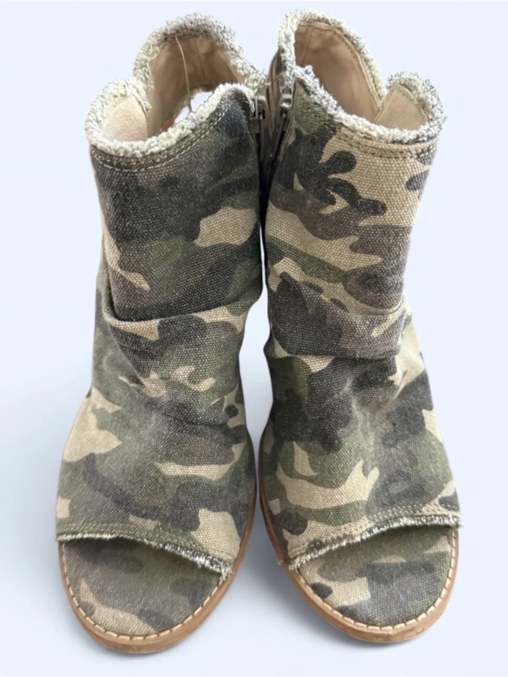 Very G Keely camo wedge booties fringe tassel Boho chic western